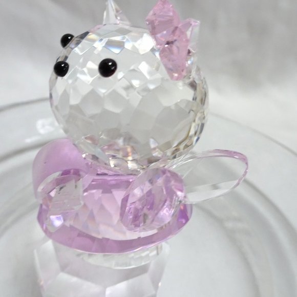 Winged HELLO KITTY Fairy Faceted Crystal Glass Art Figurine Pink Dress Cute Eyes - Picture 7 of 10